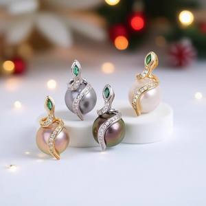 31299 DIY Pearl <b>Accessories</b> S925 Silver Pendant 11-13mm Round Empty Set Simple <b>Snake</b> Spirit Necklace Jewelry Findings Components - Product Image 3