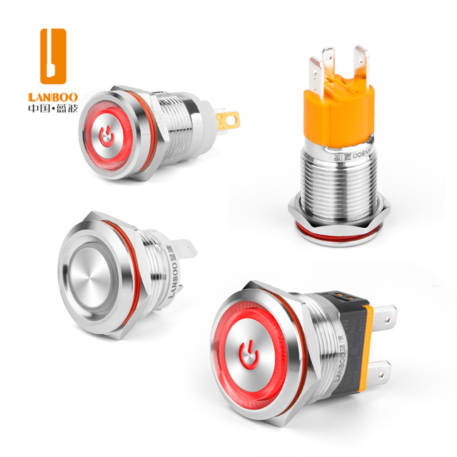 12 16 19 22mm Metal Momentary or Latching Illuminated Push Button Switch 15A High Current With LED