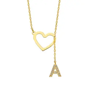 Gemnel unique design wholesale jewelry delicate thin chain 925 silver letter initial heart pendant necklace