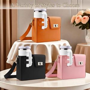 Bolso de Mano de Lujo para Mujer, Diseño Clásico en Cuero PU con Patrón de Letras, Porta Botella de Agua, Funda Personalizada para Taza, Bolso Bandolera - Product Image 2