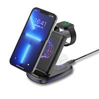 Station de charge sans fil pliable 3-en-1 15W à charge rapide, double bobine 2.5W pour montre, 2W pour écouteurs, compatible avec les téléphones, idéale pour les voyages et le bureau