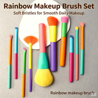 Ensemble de 10 pinceaux de maquillage arc-en-ciel pour le visage, pinceaux plats et éventail, fibres synthétiques douces, outils pour poudre, blush et fard à paupières - Outils de beauté