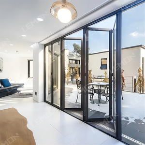 Porte pliante en <span class=keywords><strong>accordéon</strong></span> en aluminium noir de style industriel moderne 60x80 Portes en verre de patio à glissière française Utilisation intérieure et extérieure Villas - Product Image 4