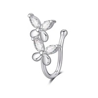 Anneau de nez factice en cuivre, en laiton avec CZ, papillon, sans perçage, à clipser, style punk, manchette de nez, bijoux de faux piercing