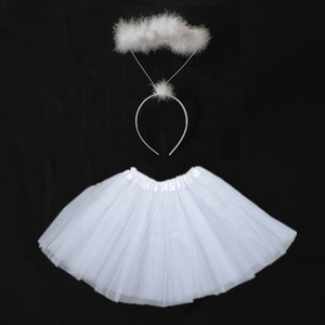 Fascia per capelli con aureola d'angelo in piume bianche e gonna tutù per bambini, costume cosplay di Halloween - Product Image 3