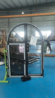 Puerta de Entrada Arquitectónica de Aluminio Jinxin Happiness, Aislamiento Acústico, Diseño de Rejilla Arqueada, Estilo Postmoderno, Sistema Push-Pull