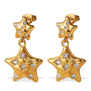 Pendientes de estrella con incrustaciones de diamantes de imitación de aleación de zinc, joyería para mujer para fiesta EH1158 - Product Image 5