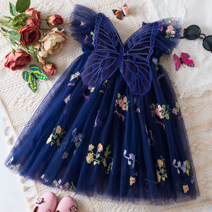 Robe de princesse en maille brodée florale pour enfants, avec bretelles et manches volantées, tutu moelleux, robe de soirée décontractée pour filles, vente en gros - Product Image 3