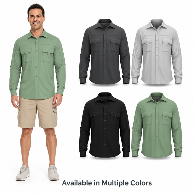 OEM Sun Protection Men Fishing Shirt UPF50+ Quick Dry with Back Cape Vent Roll up Tab for Offshore Fishing Hiking Field Workwear