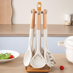 Eco-Friendly Kitchen <b>Tool</b> Set Luxury Easy to Clean 6-Piece Food <b>Silicone</b> Utensils Set with Wooden Handle - Product Image 5