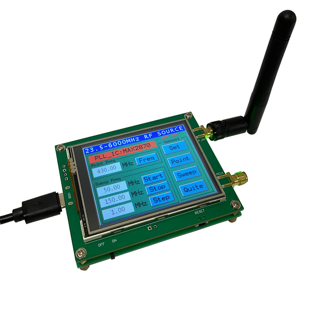 MAX2870 Signal Generator High Precision Dual Output RF Signal Generator 23.5MHz-6000MHz Touchscreen PLL USB Power 10.8x7.6x3cm