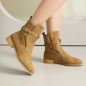 Women Ankle <b>Boots</b> Round Toe Flat Buckle Strap Faux Suede <b>Boot</b> Comfort Solid Color Black Drop Shipping - Product Image 3
