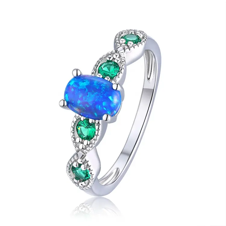 Simple opal jewelry design 925 silver blue lab opal wedding ring for women