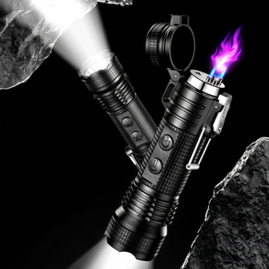 Lampe torche multifonctionnelle et briquet à double arc rechargeable LED coupe-vent pour usage extérieur JOFI en alliage d'aluminium noir mat à intensité variable - Product Image 1
