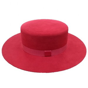 Chapeau de marin rouge à large bord plat de luxe en feutre de laine australienne 100% fait main de qualité supérieure personnalisé en gros dans le style <span class=keywords><strong>Porkpie</strong></span> - Product Image 1