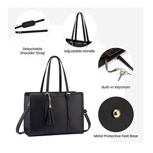 Sac à main pour ordinateur portable en <span class=keywords><strong>cuir</strong></span> PU vintage souple pour femmes, 15,6 pouces, grande capacité, avec fermeture à glissière, pochette pour le <span class=keywords><strong>travail</strong></span> - Product Image 4