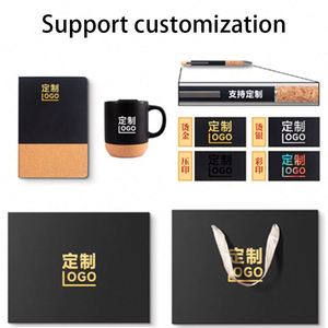 Custom logo A5 Notebook Pen Keychain Cork Base Ceramic Coffee Cup <b>Mug</b> With Cork Bottom Festival Promotional Business Gift Set - Product Image 4