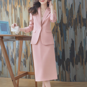D & M haut de gamme mode dames bureau Blazers costume automne couleur unie haut avec bouton décor tissé demi jupe femmes vêtements formels - Product Image 2