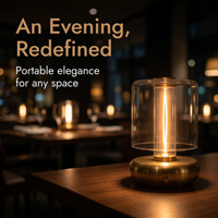 Lampe de table LED sans fil rechargeable à piles, ambiance extérieure élégante et contemporaine, pour hôtel, restaurant, usage commercial