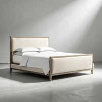 Lit en bois massif de haute qualité au design élégant, finition sablée, texture subtile, avec pied de lit en tissu français, idéal pour les propriétaires.