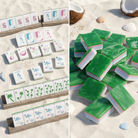Tuiles de Mahjong d'été en marbre vert jade, ensemble de Mahjong américain en acrylique gravé 4 couches, thème Plage Tropicale, Bikini, Palmier de Coco, pour Fête