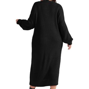 Vestido midi de punto acanalado para mujer, personalizado con diseño de su elección, cuello redondo, manga larga, estilo suéter, vestidos largos - Product Image 4