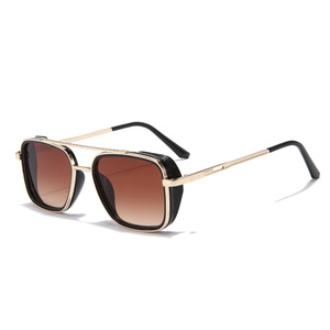2024 nouveau Double faisceau métal lunettes <span class=keywords><strong>de</strong></span> soleil pour hommes femmes dégradé Punk carré Vintage lunettes <span class=keywords><strong>de</strong></span> soleil <span class=keywords><strong>nuances</strong></span> - Product Image 6