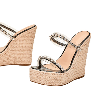 Nouvelles sandales compensées respirantes à talons hauts pour femmes 2022 avec strass, faciles à enfiler, pour l'été - Product Image 5