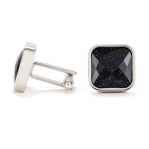 Boutons de manchette pour hommes de haute qualité, vente chaude transfrontalière, simples et luxueux, en pierre bleue et argent, accessoires de chemise carrés - Product Image 5