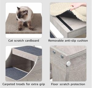 Piattaforma a più livelli per animali domestici con tappetini, letto moderno rettangolare in legno per cani e gatti, ideale per il davanzale o accanto al letto - Product Image 6