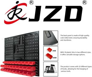 JZD 22 ganci 30 contenitori di stoccaggio in metallo nero sistema di Organizer da parete <span class=keywords><strong>pannello</strong></span> strumento personalizzabile per Garage Workbench OEM prodotto - Product Image 5