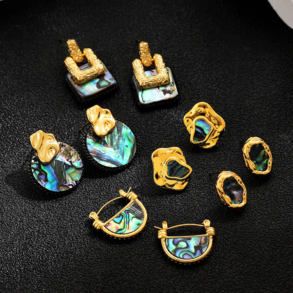 Antique alloy irregular natural shell earrings water ripple abalone shell earrings jewelry for women