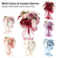 Bouquet de mariée pastoral avec roses artificielles roses, pivoines en soie et ruban – Décoration pour mariage en extérieur, demoiselles d'honneur et séances photo