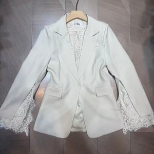 Blazer Negro de Diseñador para Mujer, con Flecos de Encaje, Cierre de un Solo Botón, Traje de Negocios para Oficina, Cierre Cruzado, Tejido de Lana - Product Image 2