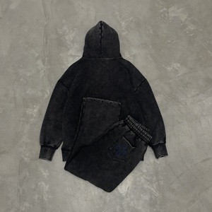 Bộ đồ thể thao nam size lớn, quần ống rộng thêu logo, chất liệu denim xước, kiểu vintage, 480 gsm, sản xuất theo yêu cầu. - Product Image 5