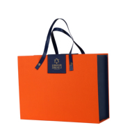 Boîte cadeau de parfum JDL personnalisée, couleur et taille au choix, bleu vibrant, bordure contrastée orange, poignée, doublure intérieure blanche immaculée, impression personnalisée