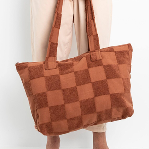 Grossistes en ligne, grands sacs de plage en tissu éponge à carreaux personnalisés pour femmes, sacs de sport, sacs de voyage, sacs à bandoulière - Product Image 2