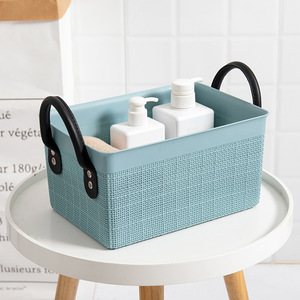 <b>Rectangular</b> Plastic <b>Storage</b> <b>Basket</b> With Handles Blue PP Material For Bathroom Desktop Neatening - Product Image 1