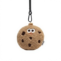Pochette cylindrique en peluche sur le thème des biscuits, mignonne et créative, avec broderie en laine d'agneau, personnalisable, pour écouteurs, clés et pièces de monnaie