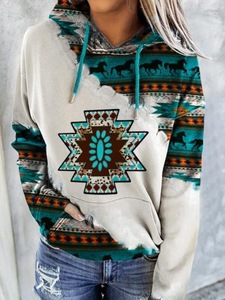 Jersey de manga larga con capucha para mujer, Blusa de talla grande azteca, ropa con capucha para primavera y otoño - Product Image 2