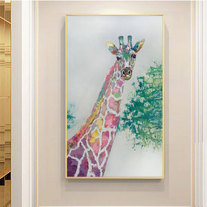 Décoration personnalisée, <span class=keywords><strong>peinture</strong></span> à l'huile <span class=keywords><strong>moderne</strong></span> peinte à la main, animal <span class=keywords><strong>girafe</strong></span>, <span class=keywords><strong>peinture</strong></span> à l'huile colorée sur toile, par un artiste original, art mural fait à la main - Product Image 3