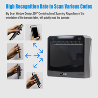 Escáner de Código de Barras de Escritorio Omnidireccional 2D de Ventana Grande, Lector de Códigos QR de Detección Automática, Compatible con Windows, Mac, Linux