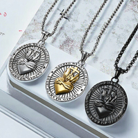 Collier en acier inoxydable plaqué or vintage avec croix du Sacré-Cœur, pendentif personnalisé pour homme, fête, Pâques, commémoration