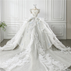 Ophelisa Luxury Cenicienta Ball Gown Vestido de <span class=keywords><strong>novia</strong></span> Cuentas de cristal con tren en capas de tul <span class=keywords><strong>Falda</strong></span> larga para baile de graduación de <span class=keywords><strong>novia</strong></span> - Product Image 5