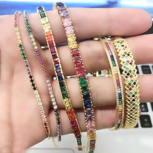 New Arrived <strong>Rainbow</strong> CZ Paved Bridge <strong>Bracelet</strong> Bangle Gold Plated Women's Tennis <strong>Bracelet</strong> for Wedding Party Gift - Product Image 4