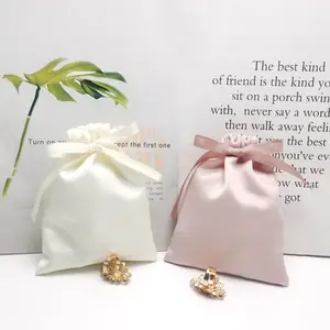 Borsa con coulisse piccola colorata personalizzata borsa con coulisse in raso di seta rosa bianca grande polvere con Logo