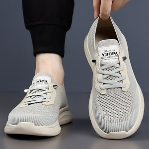 Y3OPA Zapatos para caminar de punto para hombre, transpirables, ligeros, con punta redonda, sin cordones, parte superior de malla de color sólido, suela de goma - Product Image 1