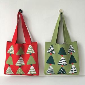 Sac à main tricoté décontracté pour femme pour usage quotidien Sac à provisions réutilisable avec motif d'<span class=keywords><strong>arbre</strong></span> de Noël en polyester - Product Image 1