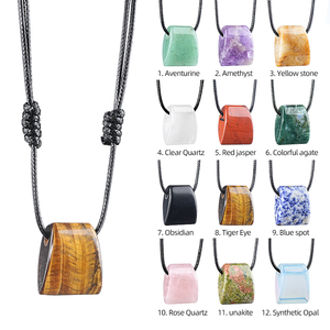 Colar Vintage de Cobre com Cristal e Machado, Feito à Mão, Ajustável, Corrente de Corda para Suéter, Pingente de Pedra Ágata Trapezoidal de Furo Grande - Product Image 5