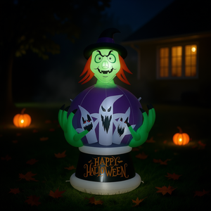 Boule de cristal gonflable sorcière 5,9 pieds, décoration de jardin d'Halloween extérieure, lumières LED, matériau PVC, thème Joyeux Halloween - Product Image 2